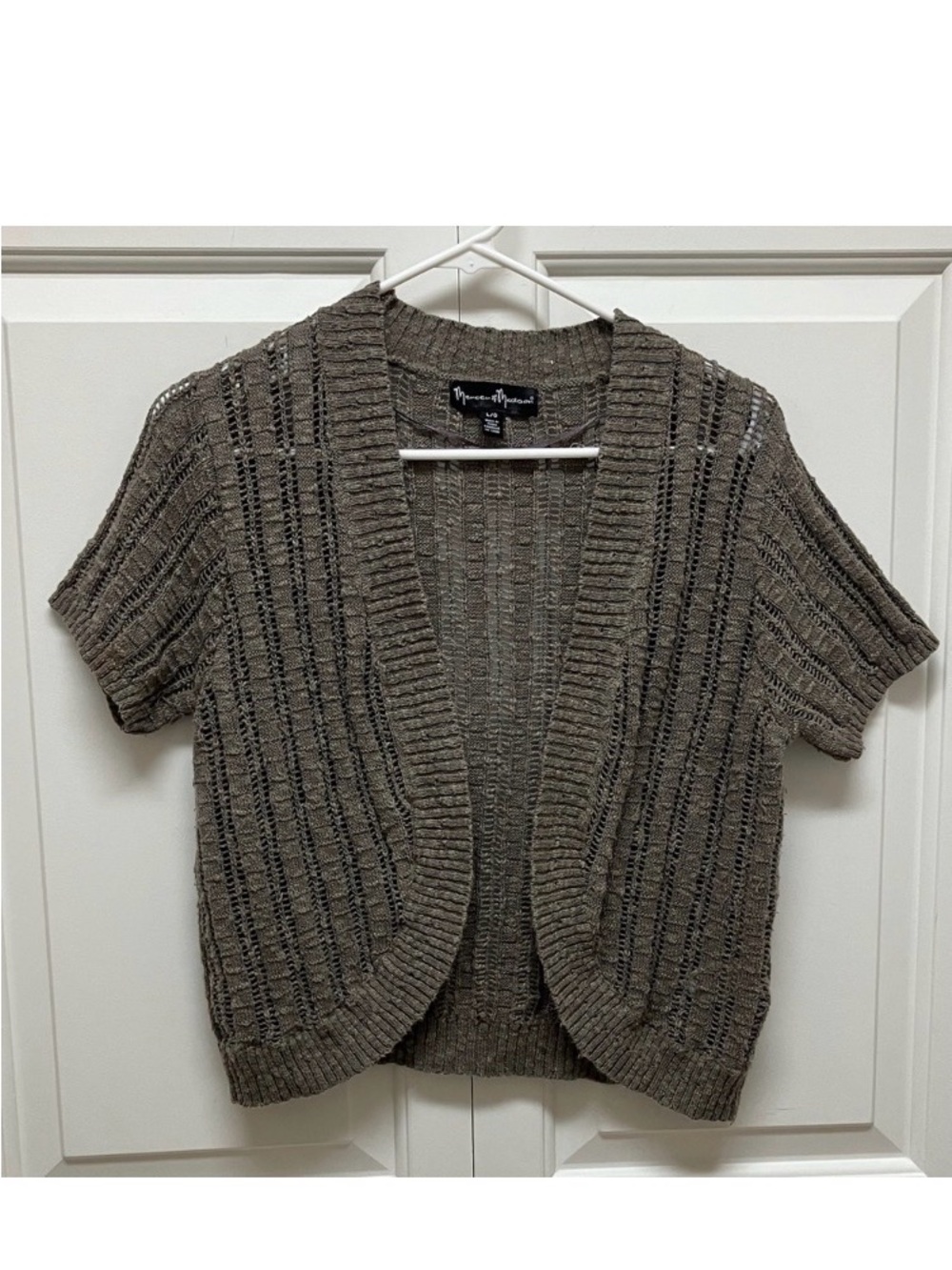 Mercer & Madison open front cardigan, linen cotton blend, short sleeve, brown, L